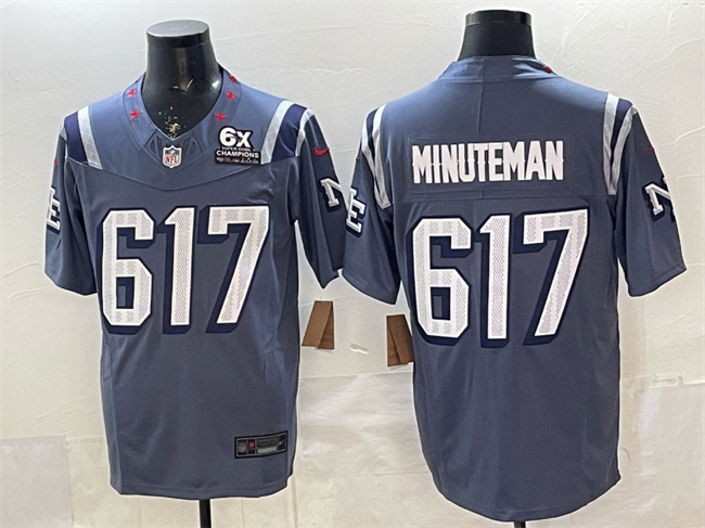 Men's New England Patriots #617 Minuteman 2025 F.U.S.E. With 6x Super Bowl Champions Patch “Rivalries” Vapor Limited Stitched Football Jersey